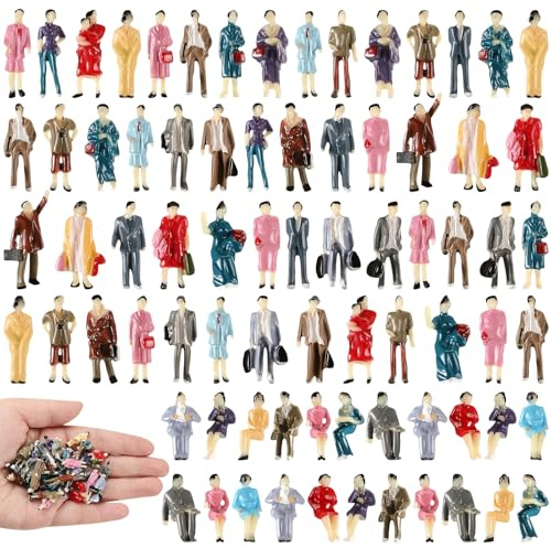 Namalu Scala 1: 87 Ho Set di Figurine di Mini Persone Modello di Persone Minuscole Dipinte Figure di Piccole Persone Persone in Miniatura di Plastica Sedute e in Piedi(80)