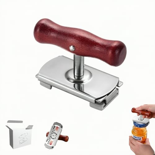 [Verbessertes Modell] Extra dicker manueller Flaschenöffner aus Edelstahl – Verstellbarer Schraubglasöffner mit Massivholzgriff und rutschfestem Silikongriff-Dosenöffner senioren