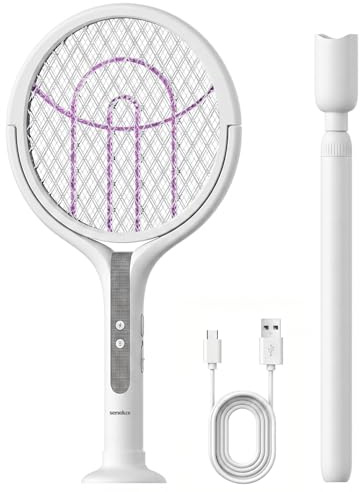 Senelux Electric Fly Swatter Rechargeable 2800V Bug Zapper with Telescopic Extendable Handle and 90 Degree Rotatable Head UV Light Auto Mosquito Killer Mode and Type C Charging for Indoors UK