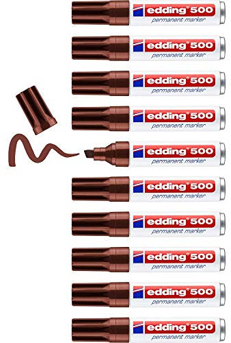 edding 500 Marqueur permanent - marron - 10 stylos - pointe biseautée 2-7 mm - sèche vite, résiste à l'eau et aux frottements - pour carton, plastique, bois, métal, verre
