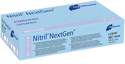 Meditrade Nitril NextGen® Untersuchungshandschuhe – puderfrei, latexfrei, Schutzhandschuhe – Größe M – Hellblau – 100 Stück