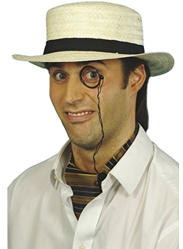 Straw Boater Hat, Cream, with Band