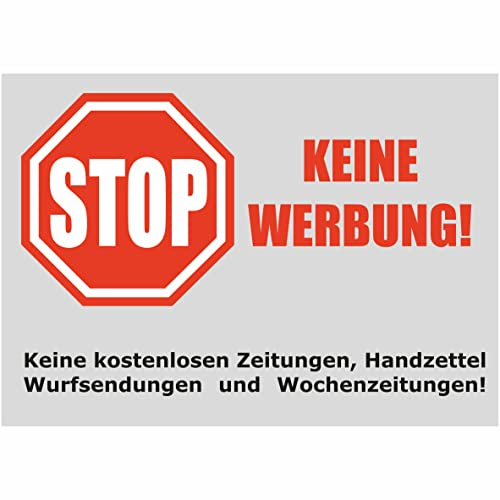 Briefkastenaufkleber - Achtung Stop Bitte keine Werbung! 2 Aufkleber grau - 75mmx52mm - Keine kostenlosen Zeitungen, Handzettel, Wurfsendungen und Wochenzeitungen!