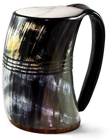 Norse Tradesman Genuine Viking Drinking Horn Mug - 900 ml Premium Viking Beer Tankard with Super-Reinforced Hardwood Bottom | The Eternal, Polished, X-Large