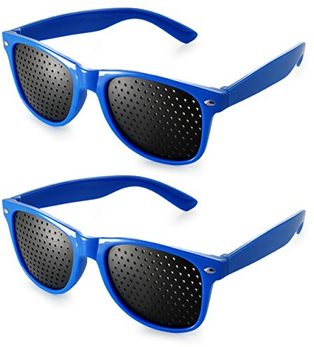 Raster-Brille/Loch-Brille für Augen-Training und Entspannung im 2er Set, Gitter-Brille mit faltbaren Bügeln, Pinehole Glasses, Form B, Farbe: blau