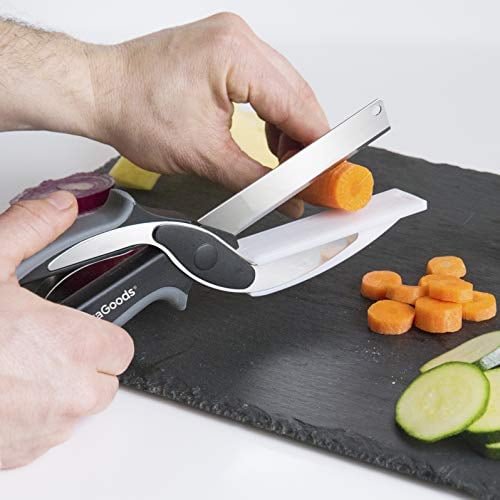 InnovaGoods - Couteau-Ciseau 2 en 1 avec Planche à Découper Intégrée, Multifonction, Design Innovant, Poignée Ergonomique, Acier Inoxydable, Noir/Gris, Taille Unique