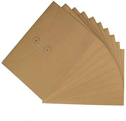 Dokumententasche a4 Mappe Kraftpapier Mappen 10er Verdickt Umschläge Organisation mit Externe Taste Wickeldichtung Design für Büro, Schule und Zuhause, 33 x 23 cm