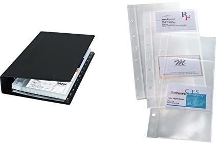 SIGEL VZ300 Visitenkarten-Ringbuch Visitenkarten-Mappe & VZ350 Hüllen für einreihige Visitenkarten-Ringbücher VZ300 und VZ204, für 80 Karten, 10 Stück