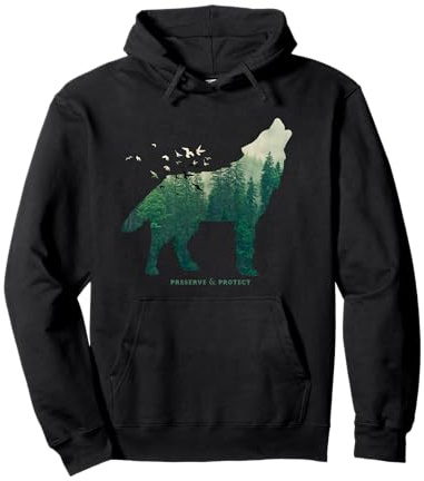 Preserve & Protect Umweltschutz Klimaschutz Wolf Silhouette Pullover Hoodie