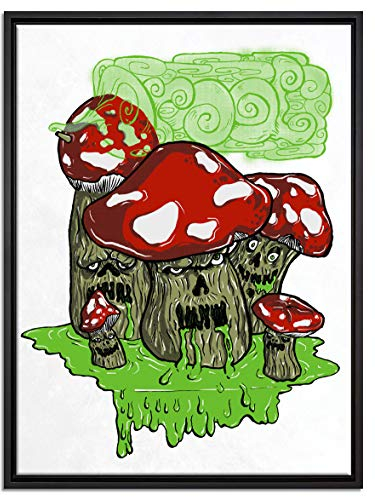 Pixxprint Drooling Shrooms White Leinwandbild 80x60 cm im Bilderahmen, Wandbild, Schattenfugenrahmen, Kein Poster