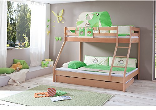 Relita Etagenbett Mike inkl. Bettschubladen und 2 TLG. Textils.Dschungel,Buche massiv Natur lackiert