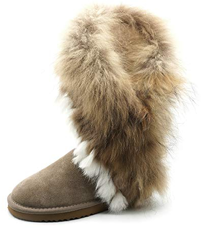 OOG Boots, Winterstiefel für kaltes Wetter für Frauen, Fell Pelz Langstiefeln echtes Leder Schuhe Winterstiefeln Boot, wasserdichte Schneeschuhe, ganztägiger Komfort in Khaki 40 EU