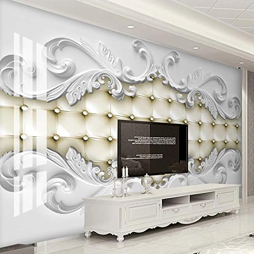 3D White Plaster Leder Soft Bag Wandbild Europäischer Stil Schlafzimmer Nachtbett Wohnzimmer TV Hintergrund Foto Wallpaper Wandbilder,350cm(W) x 250cm(H)