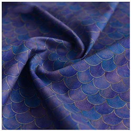 100% Baumwollstoff Farbverlauf Japanischer Fischschuppen-Druck Meerjungfrauenschuppen Geometrischer Dekorationsstoff zum Nähen DIY-Kunsthandwerk 130cm Breit(Size:1m,Color:Blau Lila)