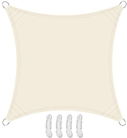 Teynewer Sun Shade Sail Square 3.6x3.6m Waterproof Shade Sail for Outdoor Garden Patio Party 98% UV Block Sunscreen Awning Canopy Sunsail with Free Rope, Cream