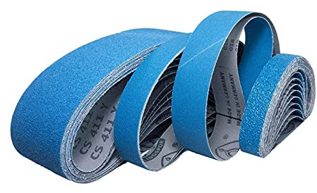 Klingspor Schleifband CS411Y Zirkonkorund – 250 x 750 mm – Körnung P100 – 10 Stück – für Metall Edelstahl Hartholz – hochreißfeste Gewebeunterlage – wasserfest – Profi-Schleifbänder für Bandschleifer