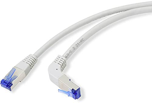 RENKFORCE RJ45 RJ45 Câble de raccordement CAT 6a S/FTP 0.50 m gris coudé à 90 ° vers le bas