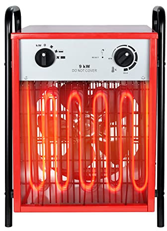 LZQ Elektroheizer Elektrisch Heizlüfter Bauheizer Elektroheizer 9 KW Mehrstufen-Temperaturregelung mit Thermostat Überhitzungsschutz