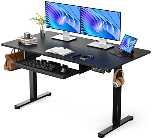 ErGear Elektrischer höhenverstellbarer Schreibtisch mit voller Tastaturablage, 140 x 70 cm höhenverstellbarer Stehschreibtisch Steh-Sitz-Schreibtisch, Home-Office-Schreibtisch, Schwarz