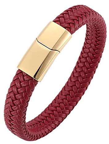 Wycian Lederarmbänder Geflochten, Herren Armband Geflochtenes Lederarmband Im Einfachen Stil Gold 20.5CM Rostfreier Stahl für Männer Frauen