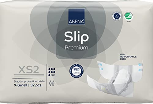 ABENA Slip Premium All-in-One Inkontinenzeinlagen für Damen und Herren, Eco-Labeled für Damen und Herren, XS 2, 60–85 cm Taille, 1400 ml Saugfähigkeit, 32 Stück, Weiß, XS (32 Stück, 1 Stück)