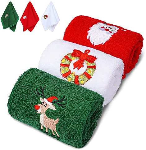YIMIKE Weihnachtshandtücher, 3-teilig, 30,5 x 45,7 cm, Maxs Geschirrtuch, Badezimmer, Küche, 100 % Baumwolle, dekoratives Geschirrtuch-Set zum Trocknen, Reinigen, Kochen und Dekorationen, besticktes