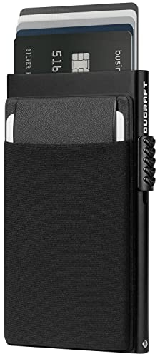 DUGRAFT Portefeuille Homme Anti-RFID - Porte-Cartes Métallique Élégant avec Système Éjection Rapide, Poche Monnaie et Étui Cadeau (7 Cartes + Espèces), Noire