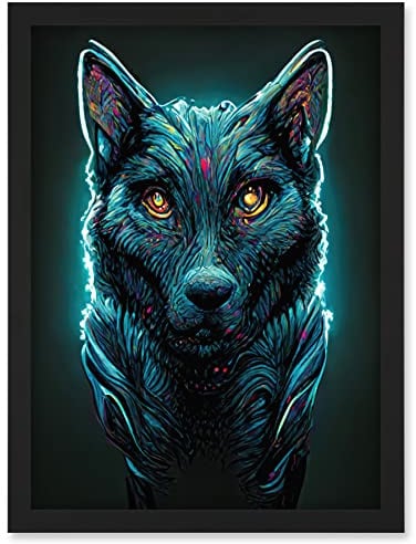 Doppelganger33 LTD Electric Blue Luminescent Wolf Spirit Animal Guide Artwork Framed Wall Art Print A4