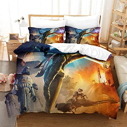 VOSILE Star Wars Bettwäsche-Set Dreiteiliges Steppdeckenbezug Schmusebezug Mikrofaser Hypoallergen Bettbezug Geeignet Für Erwachsene Und Kinder Single(135x200cm)