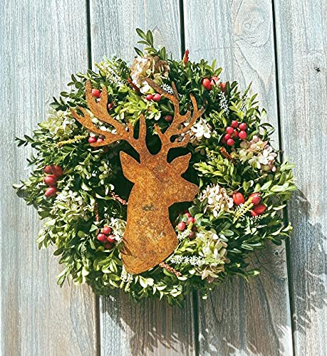 Terma Rost Hirschkopf 30cm für Kranz Dekofigur Hirschkopf Trophäe im Rost Design zum hängen, Rostfigur für den Garten, Gartendeko (Hirschkopf)