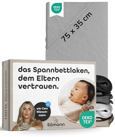 Sämann® Spannbettlaken Spannbetttuch Jersey 100% Baumwolle, Bettlaken für Laufgitter (grau, 75x35 cm)