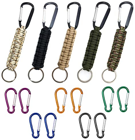 BSITSSS 15 Stück Paracord Schlüsselanhänger mit Karabinerhaken, Schlüsselband Schlüsselring Schlüsselbund, Karabiner Schlüsselanhänger Karabiner Keychain, für Camping, Outdoor Dienstprogramme
