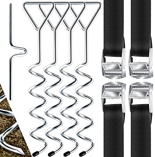 KESSER® 4 Ancoraggi a terra ancoraggio a terra set da 9 pezzi fissaggio per trampolino, altalena, padiglione, altalena, tenda, in acciaio Ø 1 cm per avvitare, + 4 cinghie + aiuto per girare