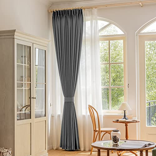 OYRING Grauer Plissee-Vorhang mit Raffhalter für kleines Fenster, Verdunkelung, wärmeisoliert, Terrassentürvorhang, Plissee-Vorhang für Querstange und Schiene, 132 cm B x 160 cm L, 1 Paneel