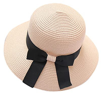 Chapeaux d'été pour Femmes Large Bongrace Femmes Chapeau de Plage en Paille Petite Fille Casquette de Soleil Pliable Dames Chapeaux Bonnet Noir Doudoune