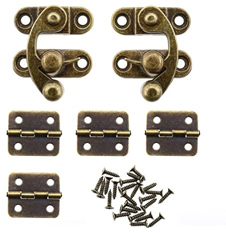 MEETOOT 1 paire de loquet droit et gauche en alliage de zinc bronze et 4 petites charnières avec vis