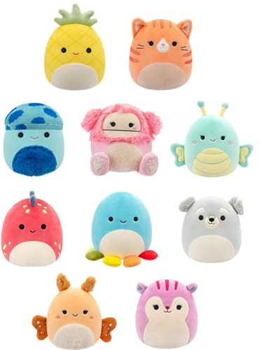 Squishmallows Original Plüschtier Gigi Tabby Cat, Dolan Dino, Brina Bigfoot, Maui Ananas, Amal Moth und mehr, ultraoft offizieller Jazwares Plüsch, SQCR05536, 10 Stück (1 Stück)