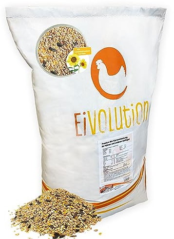 Eivolution 14 kg Premium Bio Körnermischung für Hühner & Geflügel – Energiereiches Futter mit Weizen, Mais, Gerste, Sonnenblumenkernen, Muschelgrit – Für Legehennen, Gänse, Enten, Wachteln