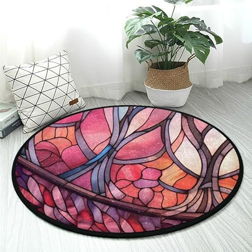 DNOVING Weicher, runder Teppich, für Schlafzimmer, Wohnzimmer, waschbar, kein Ausfallen, 91 cm, Altrosa