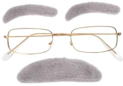 Abaodam Accesorios para Disfraz De Abuelo con Barba Adhesiva Cejas Falsas y Gafas para Fiestas De Halloween y Cosplay