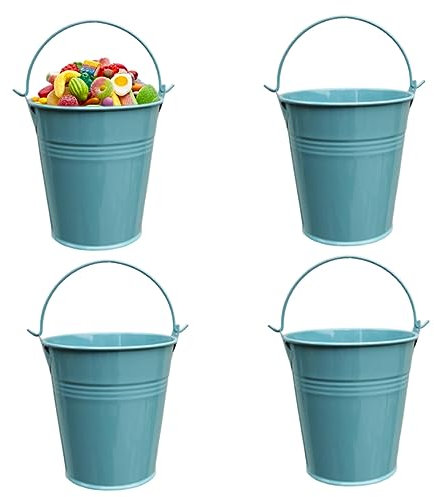 Pequeños Cubos, 4 Piezas de 4 Pulgadas Mini Cubos de Dulces con Mango, Cubos de Metal pequeños de estaño galvanizado, Mini Maceta de Plantas, pequeño Cubo de Hielo para Flores de Cerveza Favores