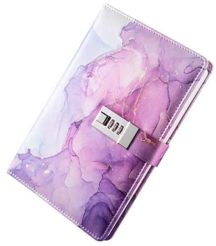 Generic Tagebuch mit Schloss, Verschließbares Tagebuch, A5, PU, Tagebuch, Dickes Tagebuch mit Passwortsperre, Verschlossenes Tagebuch, Teenager, Mädchen, Lila