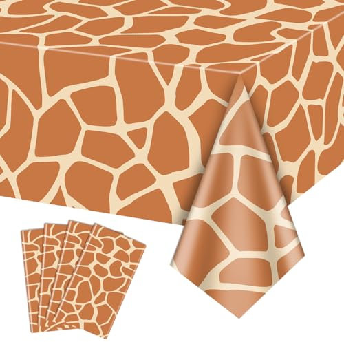 4Pcs Giraffe Druck Tischtuch, rechteckige Safari Tier Tischdecken, Giraffe Geburtstag Dekorationen Tischdecke für Zoo Dschungel Safari Giraffe Baby Dusche Dekorationen, 130x220cm