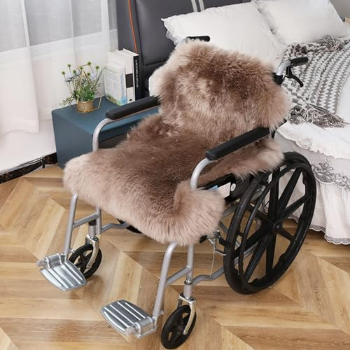 vanenferse Lammfell Rollstuhlauflage, Lammfell Langhaar Sitzauflage, Bequemes Weiches Stuhl Stuhlkissen Rollstuhlauflage Sitzauflage Fürs Auto, Geruchsarm, 45x45cm