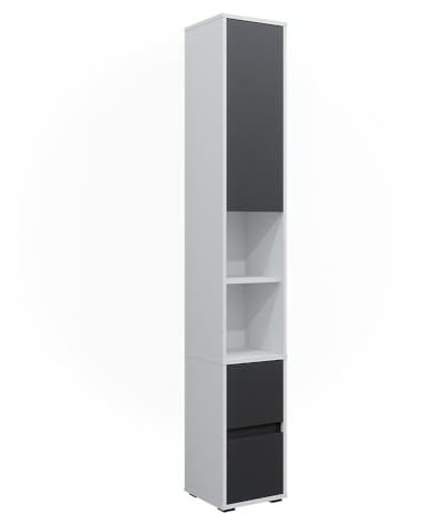 Vicco Wäscheschrank Maltin, Weiß, 30.2 x 189 cm mit Einer Tür und Zwei Schubladen