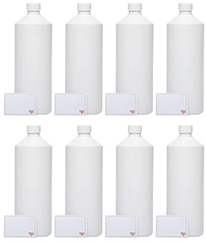 TEC 1 Litre Plastic Bottles HDPE UK Made Non Leak Screw Lids Caps 28mm 30% Recycled Water Chemicals Empty (9)