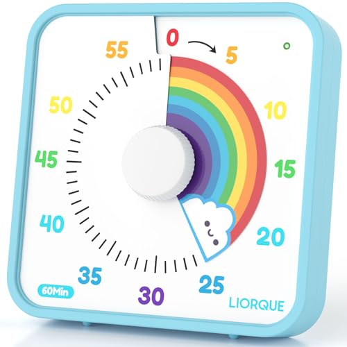 LIORQUE 19cm Grand Minuteur Visuel Timer Classe Aimanté, Silencieux sans Tic-Tac, 3 Modes d'Alarme: Sonnerie, Lumière et Vibration, Convient pour Cuisine, École, Bureau - Piles incluses (Arc-en-Ciel)