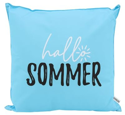 CB Home & Style Outdoor Garten Kissen Wasserabweisend 45x45cm mit Füllung - Sommer (Hallo Sommer - hellblau)