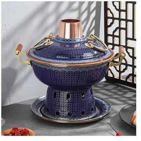 Fondue chinoise, pot au feu chinois au charbon de, Marmite Shabu Shabu en cuivre, marmite chinoise en acier inoxydable, ustensiles de cuisine for 3 à 7 personnes, fête à la maison