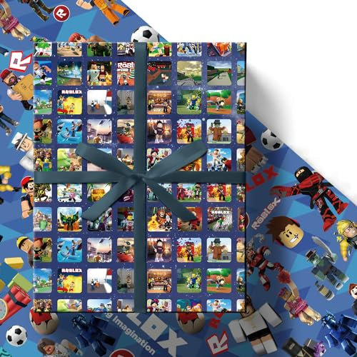 MAJEQZGY 5 Stück Cartoon Roblox Geschenkpapier 51 x 75 cm Kraftpapier Langlebig Junge Geschenkpapier Bögen für Kindergeburtstage Party Geburtstag Dekoration (Fotoalbum & Blau)